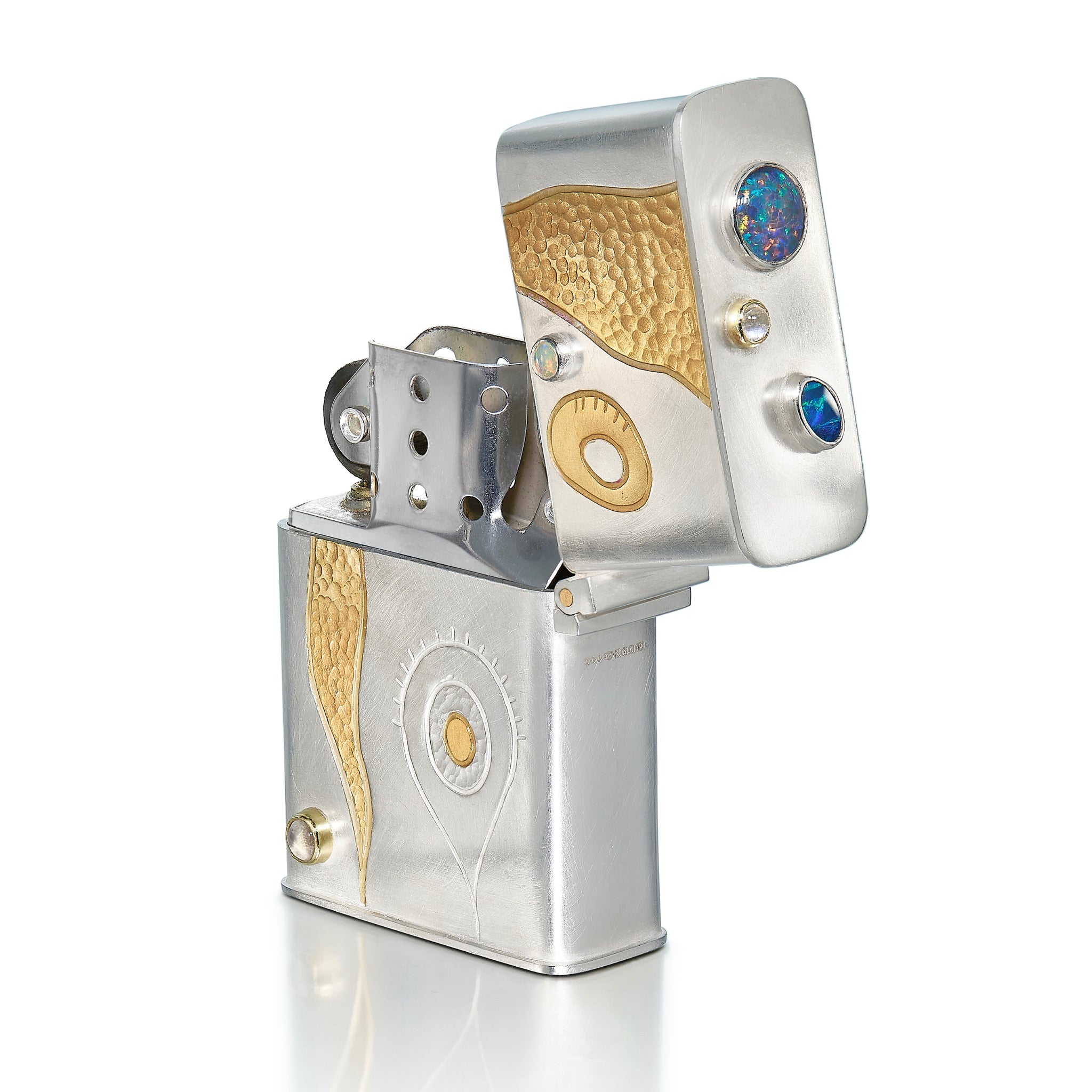 Illuminated Waters Lighter Case in Silver with Opal and Moonstone
